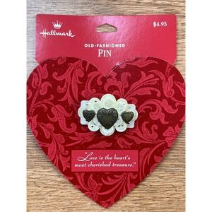 Vintage Hallmark Old Fashioned Pin Brooch White Buttons with Hearts NEW